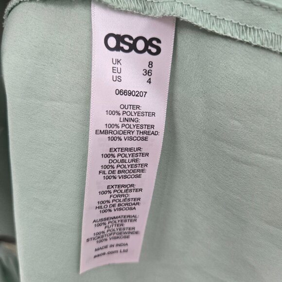 Asos Light Soft Green Floral Embroidered Lined Lace Trim High Neck Midi Dress 4 - Picture 15 of 15